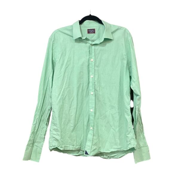 Untuckit Top Men Large Mint Green Stripes Button Up Cotton Linen - Picture 1 of 3